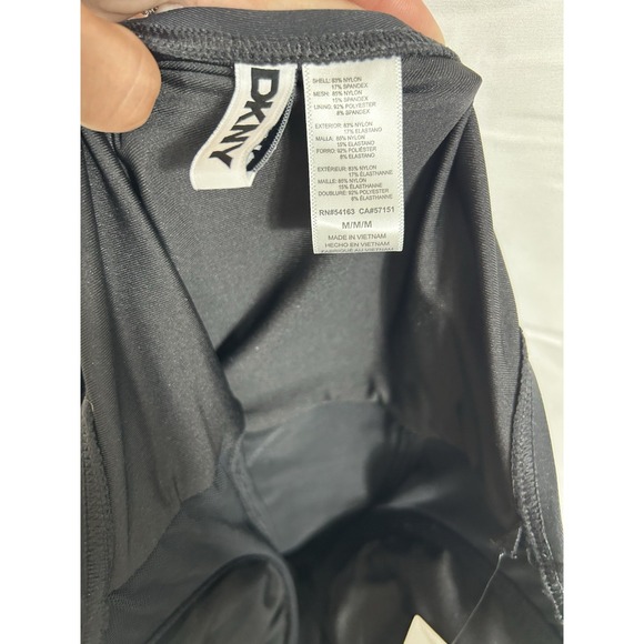 DKNY Womens Ruffle Plunge V-Neck One Piece Swimsuit Solid Black Size M NWT - Picture 6 of 8